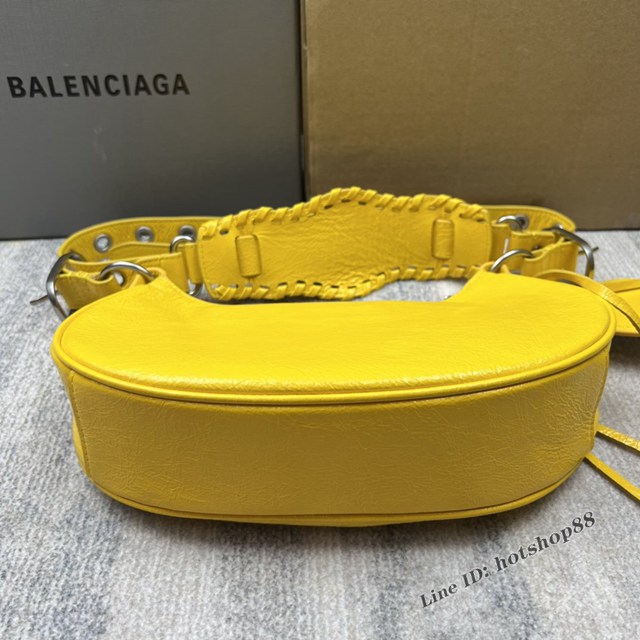 Balenciaga專櫃爆款Le Cagole半月牙腋下包餃子包 巴黎世家經典小號爆裂黑鱷金機車包 fyj1083